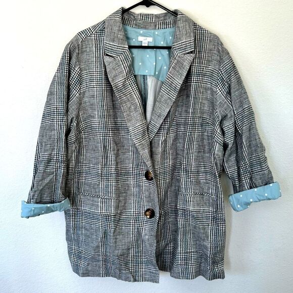 J JILL Women’s Plaid Blazer Jacket w/ Polka Dot Trim - Picture 1 of 8